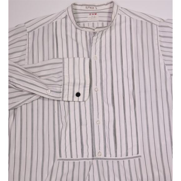 White & White New York Vtg Bespoke White Striped Popover Banded Shirt 15.5-34